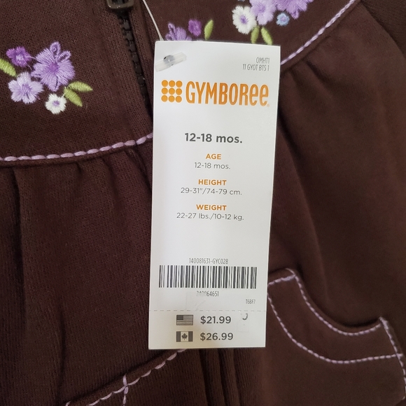 NWT Gymboree Two Piece Brown Hoodie & Sweatpants w/ Embroidery Baby 12-18 Months - Picture 4 of 6